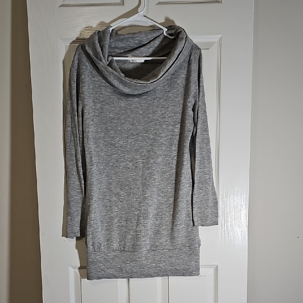 Merry Fun Sexy Off Shoulder Cowl Neck Tunic Sweater Long Sleeve Grey Size L